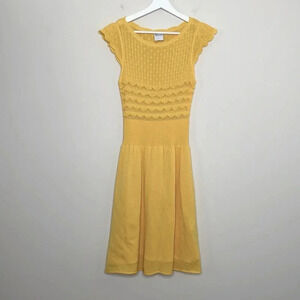 RED Valentino Flared knit dress in rich buttercup Size Large sheer feminine